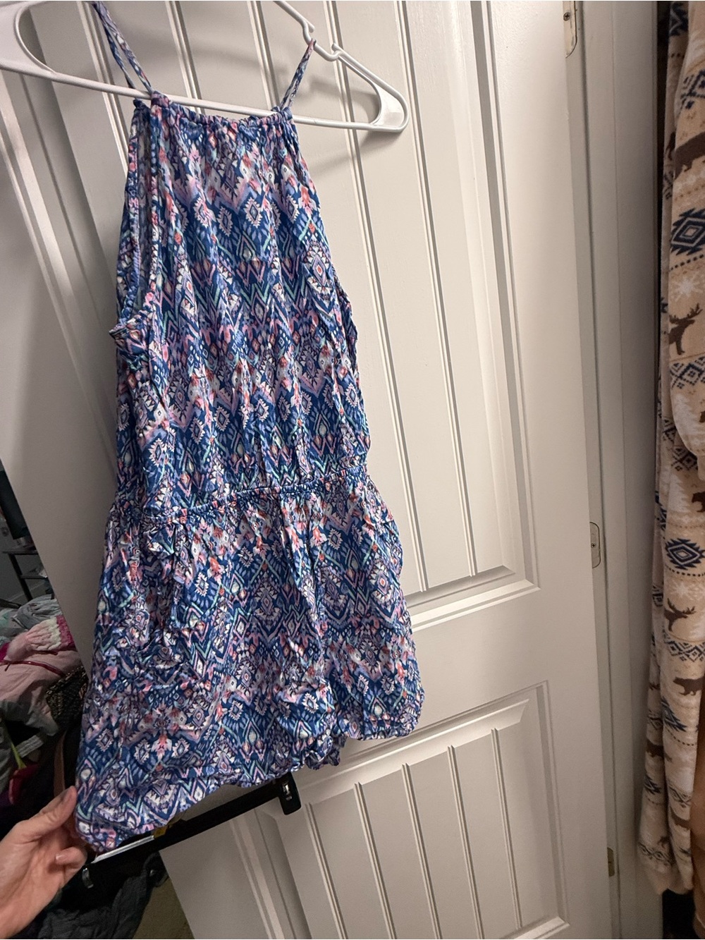 Divided Blue and Pink Printed Romper